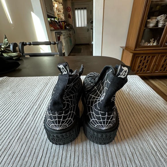 Demonia Black Lace-Up Platform Boots with White Spiderweb Embroidery - Picture 3 of 4